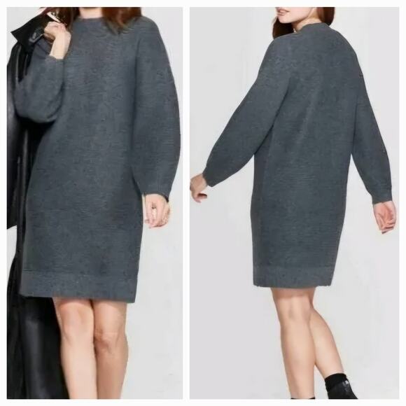 Prologue Target Gray Knit Bubble Sleeve Crewneck Sweater Dress Women's Size M - Picture 1 of 7